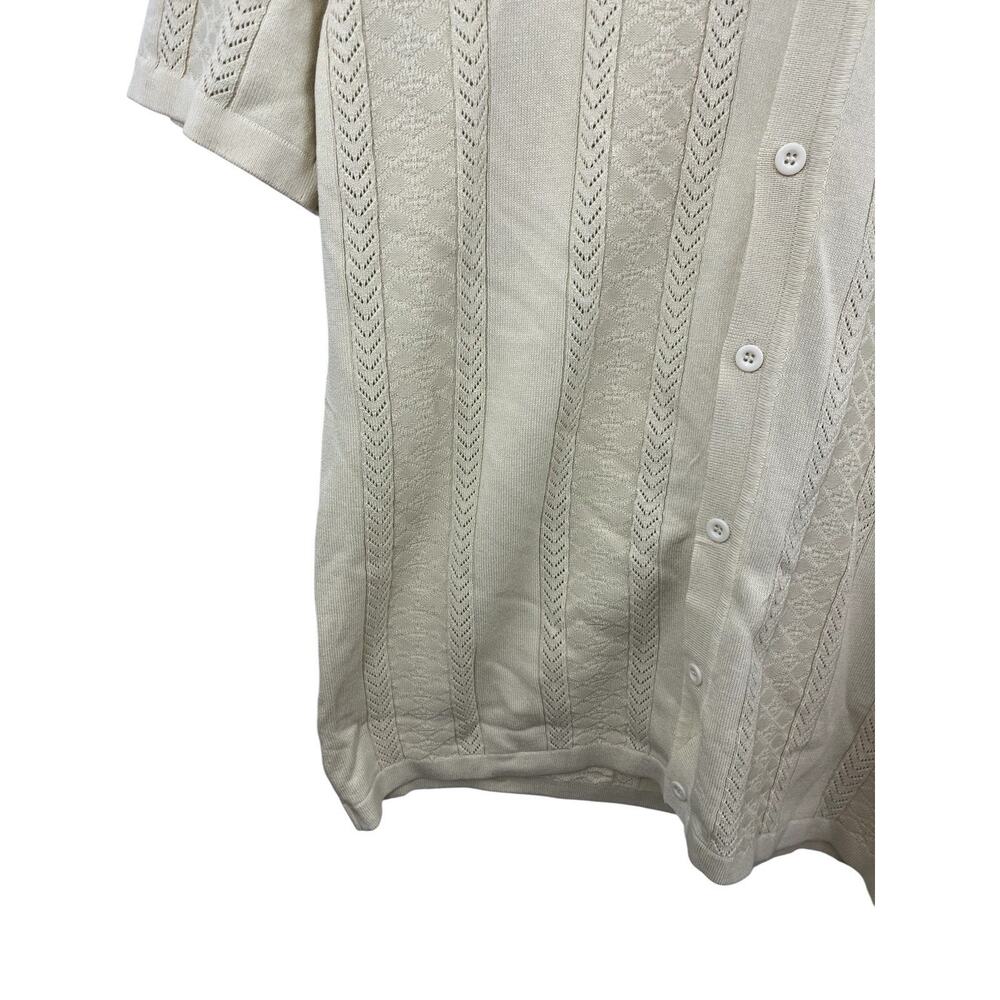Coofandy Mens Sweater Medium Cream Quiet Luxury Knit Button Front Short Sleeve - Picture 5 of 8